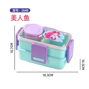 2648-Colorful cartoon double-layer plastic lunch box (500mlx2+external sauce cup 80ml)