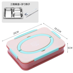 2506-Stainless steel portable lunch box (three compartments) (with stainless steel chopsticks and spoons included) 1000ml no color box