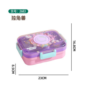 2683-Food not mix lunch box (rectangular plastic 3 compartments 1270ml + bowl 150ml + PP spoon)