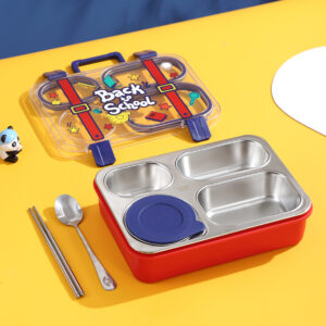 7158-UV printed backpack with individual sealed leak-proof four compartment stainless steel lunch box with bowl (800+150ml)