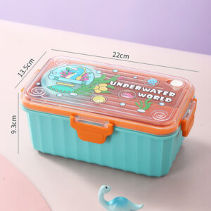 7191-UV Rectangular cartoon plastic lunch box（PP Spork+PP soup bowl）