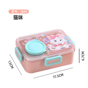 2644-Colorful cartoon sealed lunch box (single compartment 600ml+external sauce cup 80ml+PP spoon)
