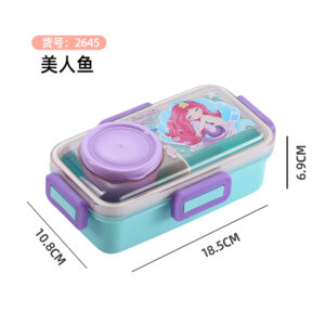 2645-Colorful cartoon sealed lunch box (single compartment 500ml+external sauce cup 80ml+PP spoon)
