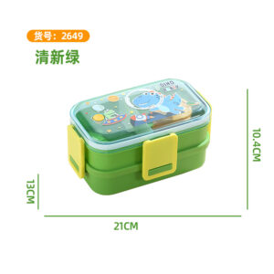 2649-Colorful cartoon double-layer plastic lunch box (700mlx2+sauce cup 80ml+PP spoon)