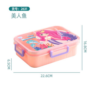 2631-Colorful cartoon leak-proof lunch box (plastic 2 compartments 1200ml+sauce cup 80ml)