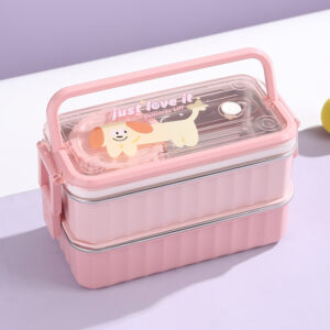 7129-Cartoon handheld double-layer stainless steel lunch box 1250ml+200ml