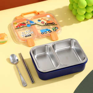 7155-UV printed backpack with individual sealed leak-proof two compartment stainless steel lunch box (750ml)
