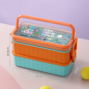 7194-UV Handheld double-layer cartoon plastic lunch box（PP Spork+PP soup bowl）