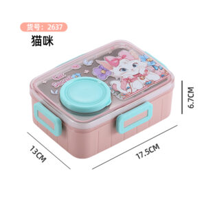 2637-Colorful cartoon stainless steel lunch box (single compartment 600ml+external sauce cup 80ml)