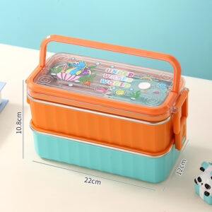 7196-UV Handheld double-layer cartoon stainless steel lunch box（PP Spork+PP soup bowl）