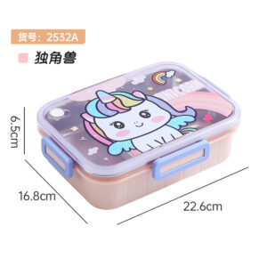 2532A-800ml independent sealed stainless steel lunch box (cartoon two compartments+stainless steel spoons and chopsticks)