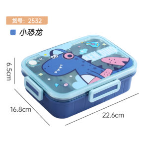 2532-750ml independent sealed stainless steel lunch box (cartoon three compartments+stainless steel spoons and chopsticks)