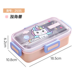 2535-530ml Cute Mini Sealed Stainless Steel Meal Box (Single Grid+Stainless Steel Spoon)