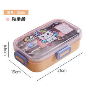 2536-700ml Cute and Fun Sealed Stainless Steel Meal Box (Cartoon Single Grid+Stainless Steel Spoon)