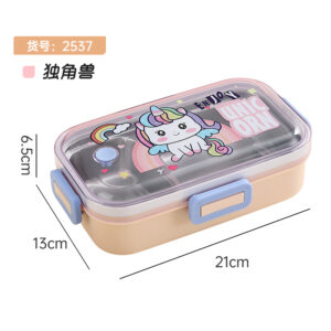 2537-700ml Cute and Fun Sealed Stainless Steel Meal Box (Cartoon Two Grid+Stainless Steel Spoon)