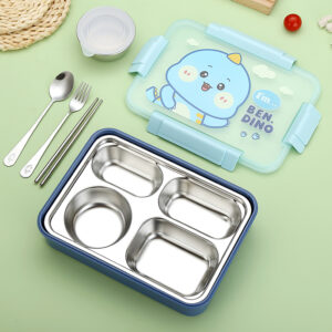 2539-Cute stainless steel lunch box with 4 compartments 1000ml+soup bowl 150ml (equipped with stainless steel spoons and chopsticks)