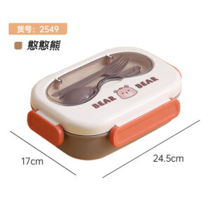 2549-Ins Cute 304 Stainless Steel Meal Box (3 compartments 800ml+stainless steel spoons and chopsticks+PP fork spoons)