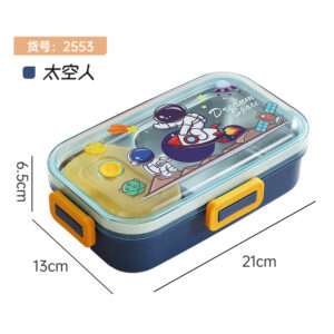 2553-700ml Cute and Fun Sealed Stainless Steel Meal Box (Two compartments+Bowl 100ml+Stainless Steel Spoon)