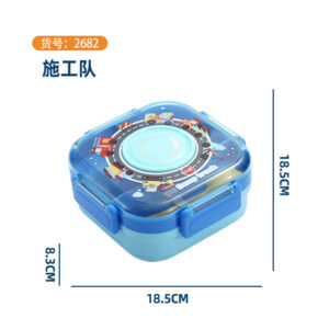 2682-Food not mix  lunch box (square plastic 3 compartments 1100ml + bowl 150ml +PP spoon)