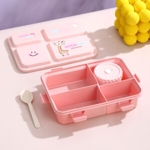 7154-UV printed individual sealed leak-proof plastic four grid bowl lunch box (1780+200ml)