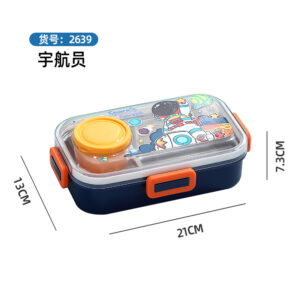 2639-Colorful cartoon stainless steel lunch box (two compartments 700ml+external sauce cup 80ml)