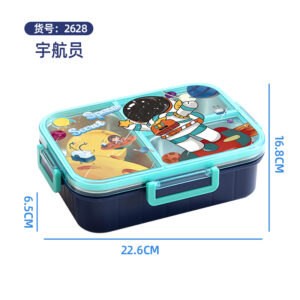 2628-Colorful cartoon leak-proof lunch box (stainless steel 3 compartments 750ml+sauce cup 80ml)