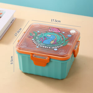 7192-UV Square cartoon plastic lunch box（PP Spork+PP soup bowl）