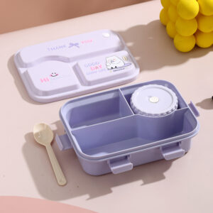 7153-UV printed individual sealed plastic leak-proof three grid bowl lunch box (1220+200ml)