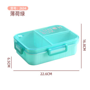 2634-Laser Colorful leak-proof lunch Box (Plastic 3-Grid 1200ml+Sauce Cup 80ml)