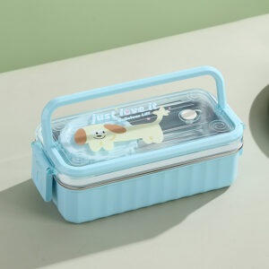 7128-Cartoon handheld single-layer stainless steel lunch box with bowl 650+200ml
