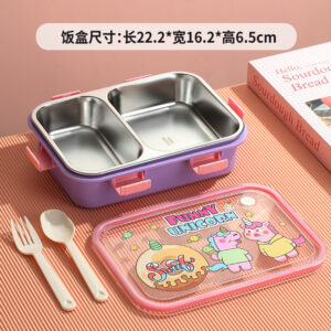 7198-UV 800ml Cartoon stainless steel lunch box-2 Grid（PP fork and ladle）