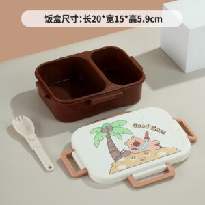 7187-900ml UV independent sealed cardboard family plastic lunch box with 2 compartments (equipped with PP folding spoon)