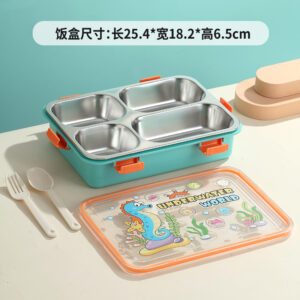 7202-UV 900ml Cartoon stainless steel lunch box-4 Grid（PP fork and ladle）