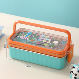 7195-UV Handheld single-layer cartoon stainless steel lunch box（PP Spork+PP soup bowl）
