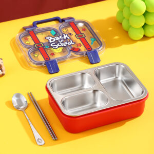 7156-UV printed backpack with individual sealed leak-proof three compartment stainless steel lunch box (700ml)