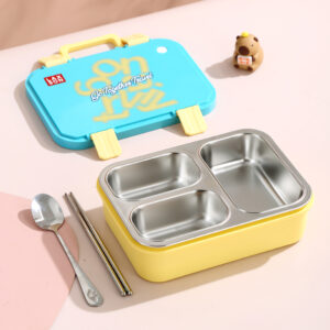 7156A-UV printed portable suitcase with individual sealed leak-proof three compartment stainless steel lunch box (700ml)