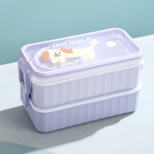 7127-Cartoon handheld double-layer plastic lunch box 1360ml+200ml