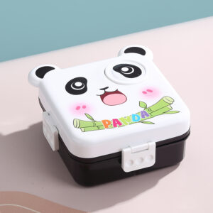 7144-Panda Square Plastic lunch Box 1590ml+70ml