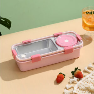 7106-Light food stainless steel lunch box with two compartments and bowl 600ml+150nl