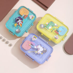 7143-Transparent lid rectangular stainless steel lunch box (three compartments) 750ml+70ml
