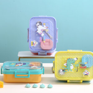 7142-Transparent lid rectangular stainless steel lunch box (two compartments) 800ml+70ml
