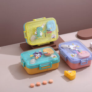 7141-Transparent plastic lunch box/three compartments 1270ml+70ml