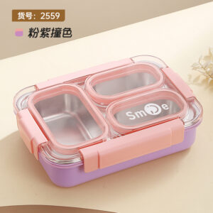 2559-710ml divided sealed 3 compartments+stainless steel spoons and chopsticks