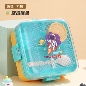 7118-Cartoon square lunch box (plastic) 1590ml+70ml