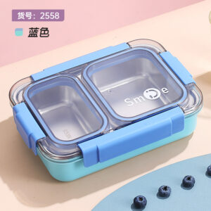 2558-750ml independent sealed stainless steel lunch box with 2 compartments and stainless steel spoons and chopsticks