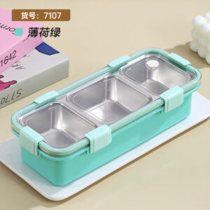 7107-Light food stainless steel lunch box with three compartments of 650ml