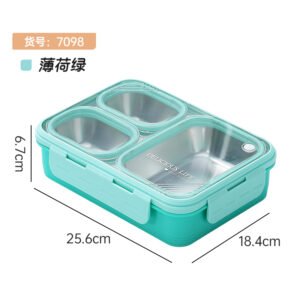 7098-Medium size 3-grid leak-proof stainless steel lunch box , 850ml